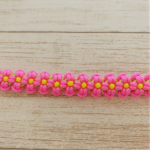 猫用首輪（ピンクフラワー）安全セイフティーバックルのパラコード首輪