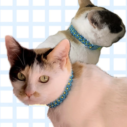 猫用首輪（ブルーフラワー）安全セイフティーバックルのパラコード首輪 4枚目の画像