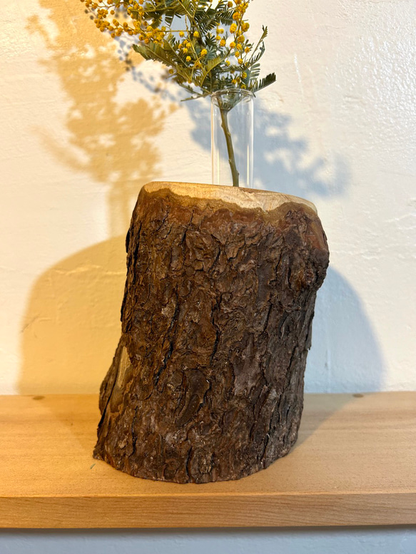 天然木の花瓶 ヒノキ 大 皮付きナチュラル No,102 3枚目の画像
