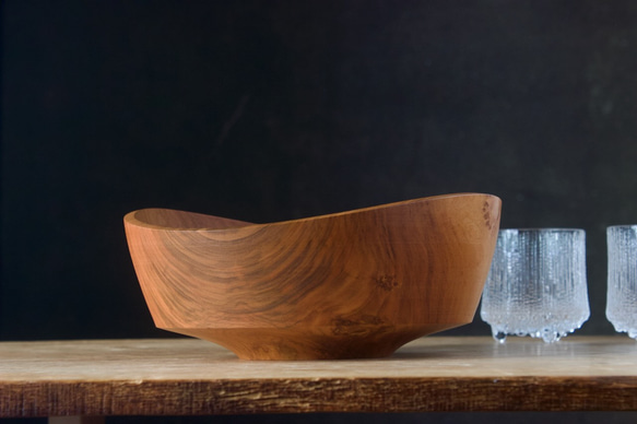 wooden bowl 24cm ヤマザクラ ダイニング 店舗什器などに 1枚目の画像