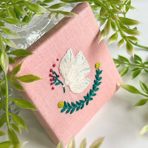 北欧風ことりと草花の刺繍パネル【hokuo】#244 その他雑貨 j