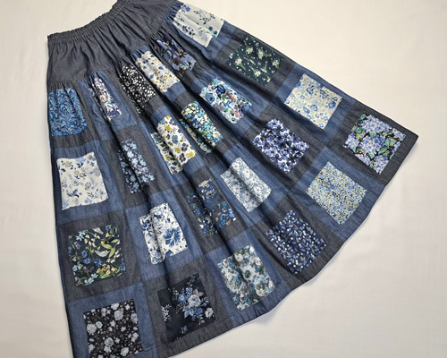 キャピタル　パッチワーク　リネン✖️デニム　ロングスカート e3fb34fa617b3607ade5d8b720de37