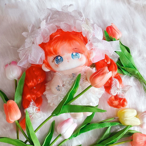 ハンドメイド着せ替え人形　オレンジロングヘア ハンドメイド着せ替え人形オレンジロングヘア