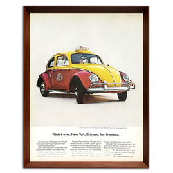 フォルクスワーゲン ビートル タクシー 1960年代 フランス ヴィンテージ 雑誌 広告 額付 ポスター 3枚目の画像