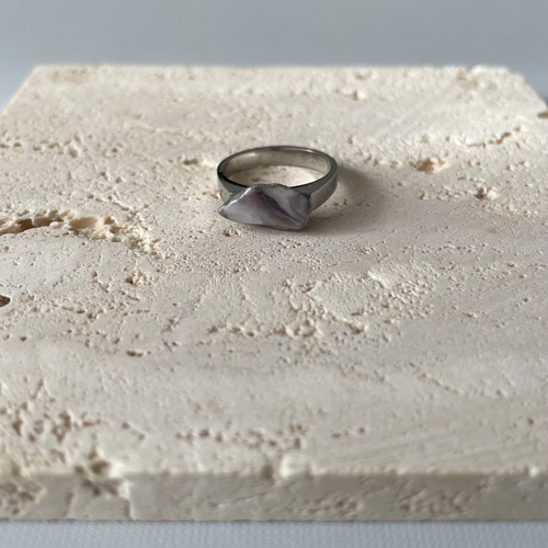牡蠣殻×銀継ぎフラットリング 9号 サージカルステンレス シルバー 指輪