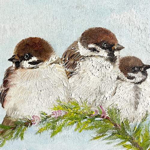 キャンバス油絵　専用　芽吹きとすずめたち キャンバス油絵 専用 芽吹きとすずめたち 油絵の通販 | iichi 日々の