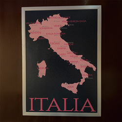 イタリア地図　ポスター おしゃれなイタリア地図ポスター ネイビー×ピンク｜州名州都州境入り
