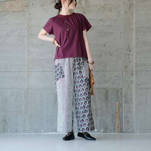 夏に涼しいワイドフレア◎左右で柄が違うクレイジーパターンパンツ