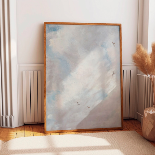 絵画　空　雲　原画　インテリア　アート 011 空絵 / 飛ぶ雲】クレヨン パネル 現代アート 原画 絵画