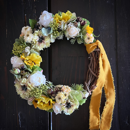 イエローのさわやかなハーフリース（23㎝） リース maison.masami 通販  