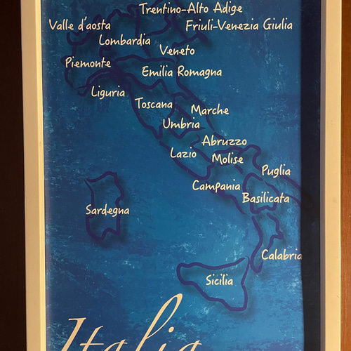 おしゃれなイタリア地図ポスター ブルー 州名 州境入り 写真