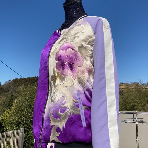 着物リメイクスカジャン リバーシブル 振袖リメイク 和服