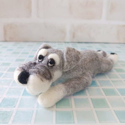 ミニチュアシュナウザー (寝そべり足伸ばし) 羊毛フェルト manahata