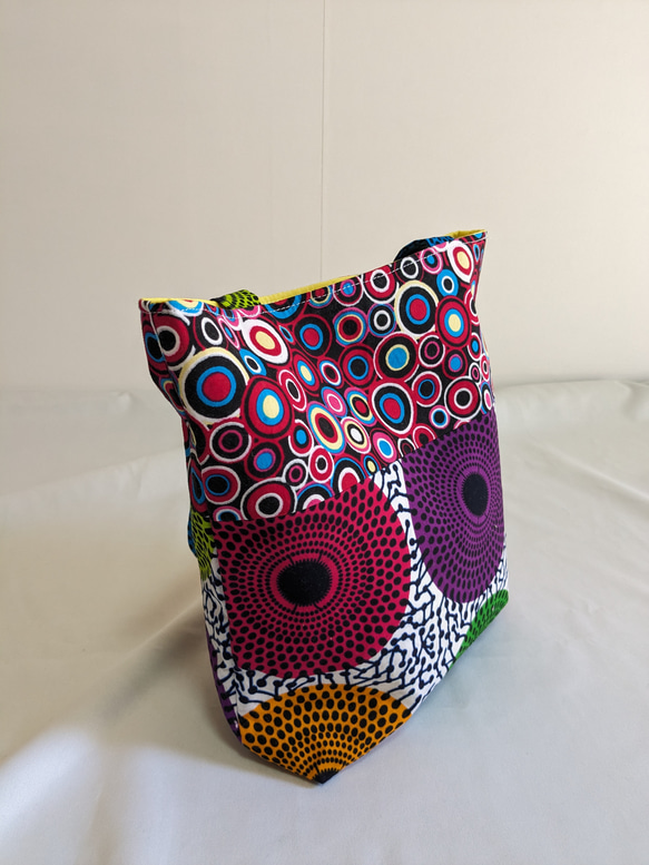 アフリカ布  紫ドットと波紋柄❤トートバッグ ハンドバッグ 5枚目の画像