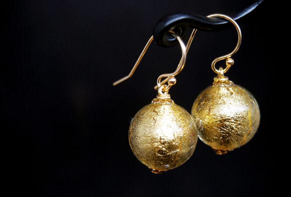 威尼斯穆拉諾琉璃珠耳環 #GE006 (M) 金箔珠 第3張的照片