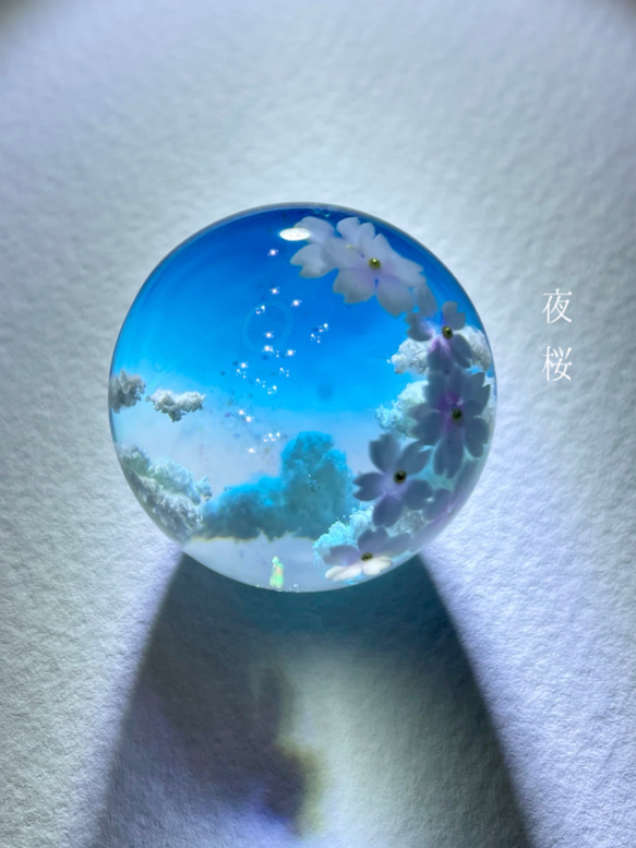 受注製作】情景レジン-夜桜 オブジェ/空玉/雲/プレゼント その他置物