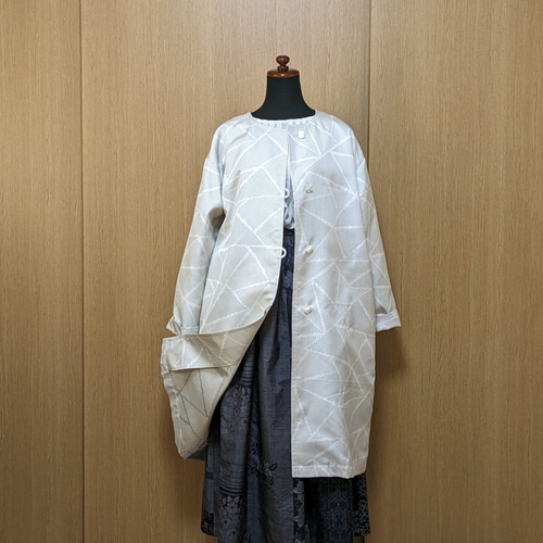 大島紬 着物リメイク 草木柄 リバーシブル ロング コート マキシ 古布