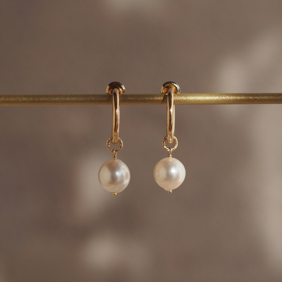 あこや真珠 7mm一粒イヤリング 14kgfあこや真珠チャーム イヤリング 