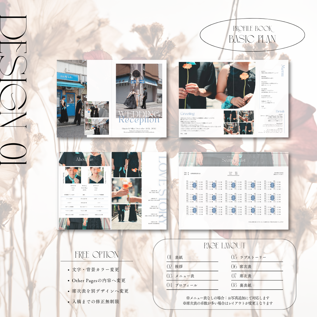 ウェディング　8ページ プロフィールブック 結婚式　席次表
