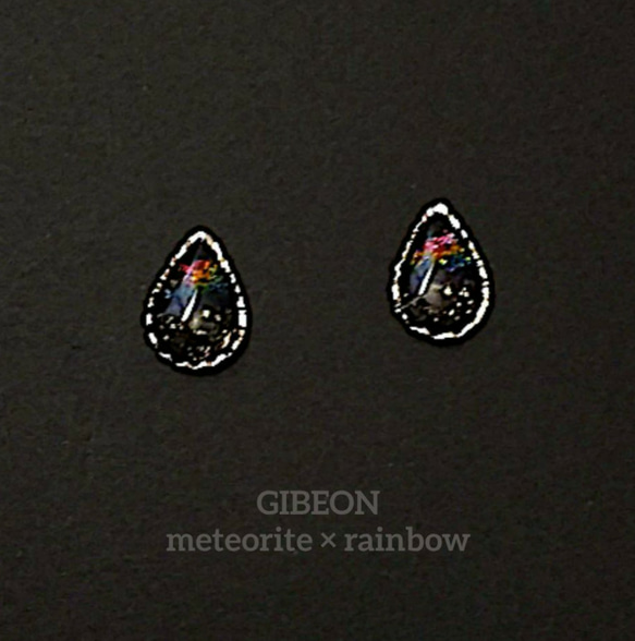 RAINBOW ギベオン 隕石 ピアス イヤリング 1枚目の画像