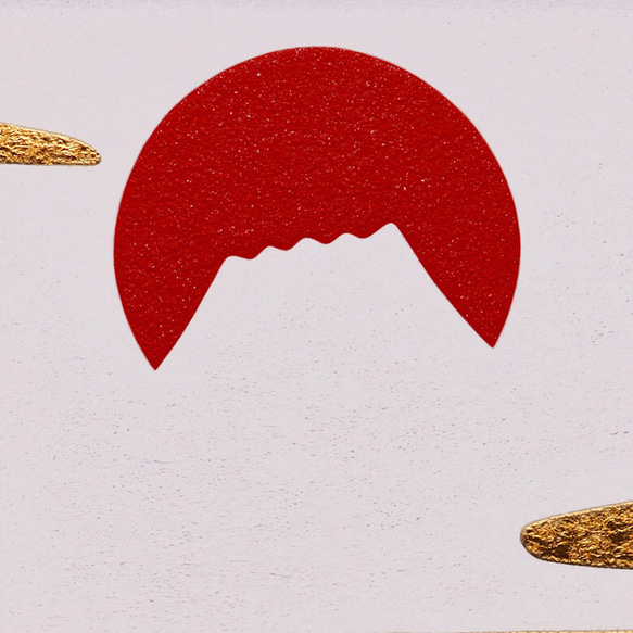 日本画風油絵●金沢産24K純金箔使用『金雲太陽と富士山』●がんどうあつし絵画額付 3枚目の画像