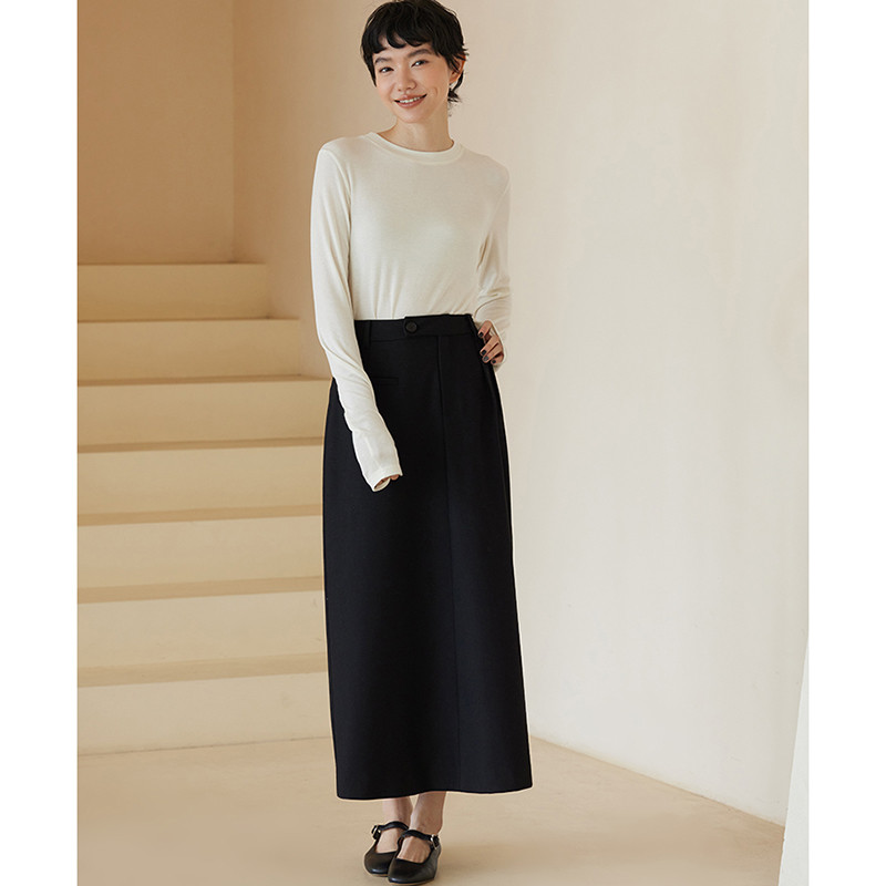 通勤ロングスカート　H型スカート　スリット付きスカート　ブラック　S-XL #516