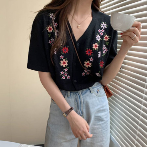 RED VALENTINO 花柄刺繍メッシュ トップス 半袖