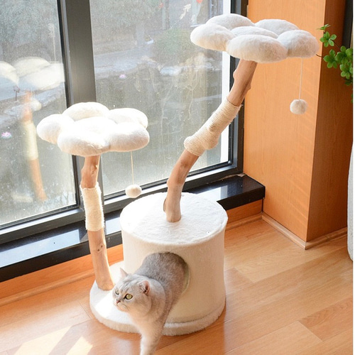 雲にのる】無垢材キャットタワー 北欧風 木製 天然木 猫用