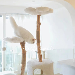 【雲にのる】無垢材キャットタワー　北欧風 木製 天然木 ペット家具　キャットベッド 5枚目の画像