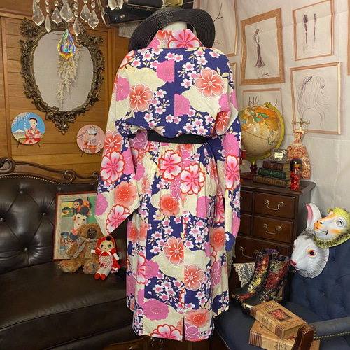 浴衣ドレス リメイク品 和洋折衷 浴衣 リメイク ワンピース ドレス 帯サッシュベルト