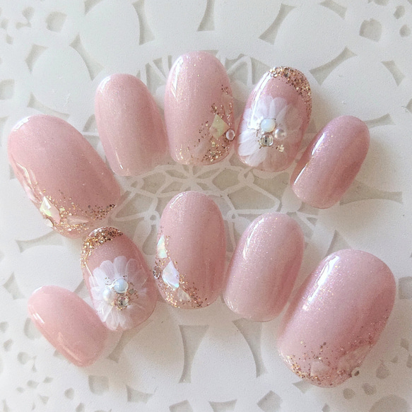 上品ウェディング フラワーネイル /ネイルチップ/結婚式ネイル 上品ウェディング フラワーネイル /ネイルチップ/結婚式ネイル