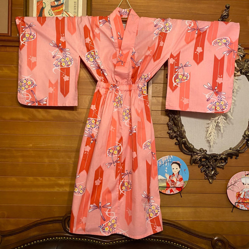 浴衣ドレス リメイク品 和洋折衷 浴衣 リメイク ワンピース ドレス 帯サッシュベルト
