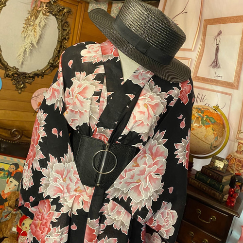 浴衣 ハンドメイド リメイク ワンピース ドレス 古着 和洋折衷