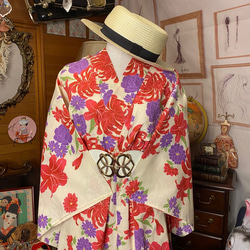 浴衣 ハンドメイド リメイク ワンピース ドレス 古着 和洋折衷 レトロ 和 モダン W-123 3枚目の画像