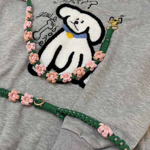 ハンドメイド犬用リード/首輪 手編み北欧おしゃれ ショルダーリード