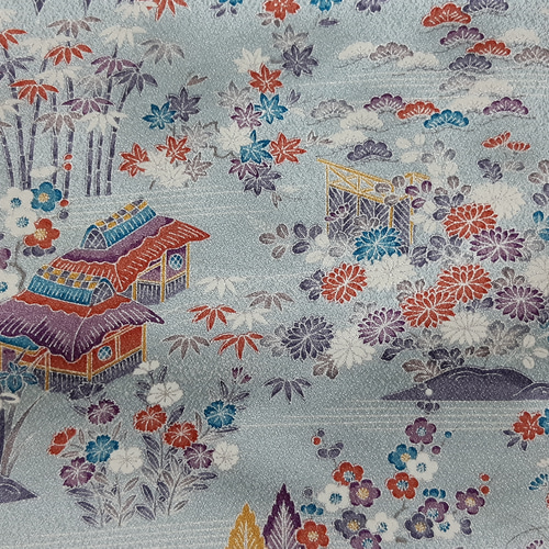 少しトール幅狭】ワンタッチ着物 くらわん着物 正絹小紋リメイク