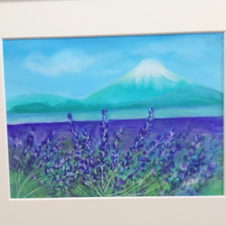 ラベンダー畑と富士山 原画送料無料ガッシュ画 3枚目の画像