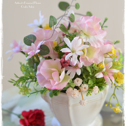 【Creema限定!早割価格】母の日ギフト・優しいピンクのデージー・スイートピー・紫陽花のふんわりラウンドアレンジ 3枚目の画像