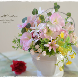 【Creema限定!早割価格】母の日ギフト・優しいピンクのデージー・スイートピー・紫陽花のふんわりラウンドアレンジ 11枚目の画像