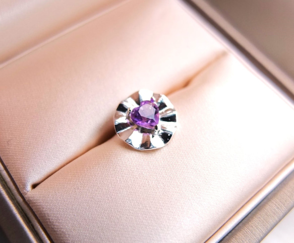玫瑰花心型耳環 紫水晶單耳耳環 第1張的照片