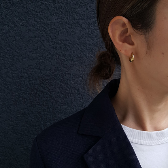 [1ペア]オールステンレス ワンタッチ オーバル フープピアス つけっぱなし サージカルステンレス 金属アレルギー対応 14枚目の画像