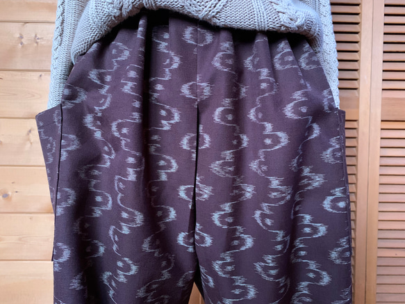 錆色　ウールのもんぺパンツ　総丈１０６ｃｍ　着物リメイク 1枚目の画像