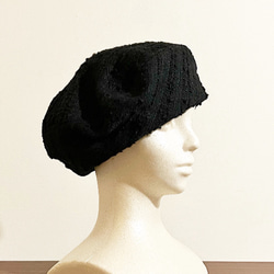 新作‼️おススメ❣️カタチにこだわるベレー帽　ツイードブラック 2枚目の画像