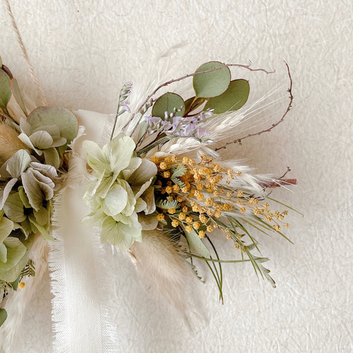 フライングリース　ドライフラワーリース　ドライフラワースワッグ　ミモザ　ユーカリ 超早割価格】大人気！ミモザとユーカリのドライフラワースワッグ 母の