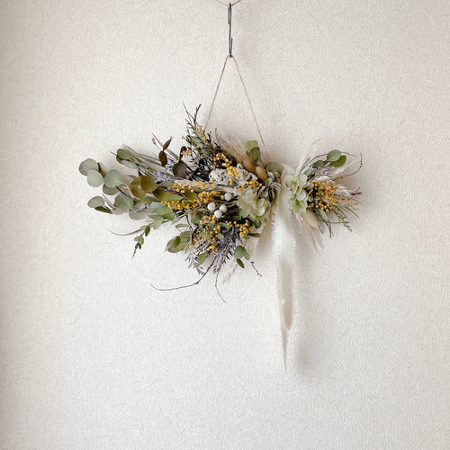 ミモザとユーカリのスワッグ 横長スワッグ ミモザ ドライフラワー