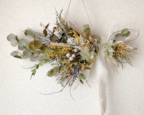 ミモザとユーカリのスワッグ 横長スワッグ ミモザ ドライフラワー