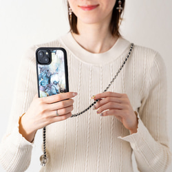 天然貝 螺鈿アート ★ マーブル（チェーン付きハイクオリティ スマホケース）スマホショルダー 5枚目の画像