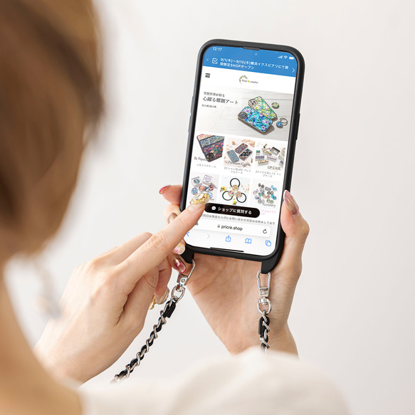 天然貝 螺鈿アート ★ マーブル（チェーン付きハイクオリティ スマホケース）スマホショルダー 10枚目の画像