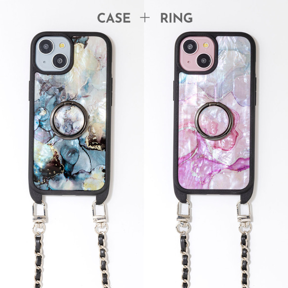 天然貝 螺鈿アート ★ マーブル（チェーン付きハイクオリティ スマホケース）スマホショルダー 13枚目の画像