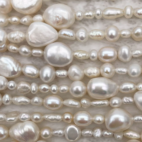 バロックパール 淡水真珠 ライス ポテト ボタン 雫 ケシ ミックス 3mm~12mm 半連20cm 極小粒 大粒 4枚目の画像